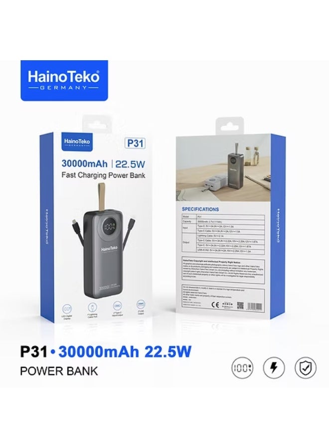 HainoTeko Germany HainoTeko P31 30000mAh Power Bank with 22.5W Fast Charging LED Digital Display - Image 3
